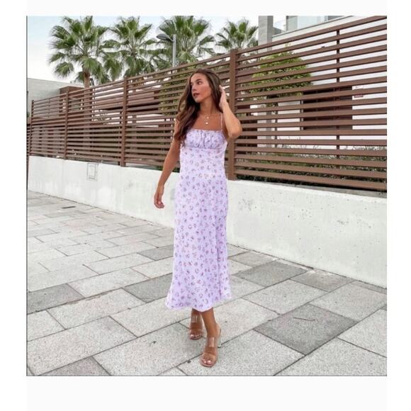 Zara Womens Dress Size Medium Satin Floral Lilac Purple Halter Flowers Designer - Picture 1 of 15